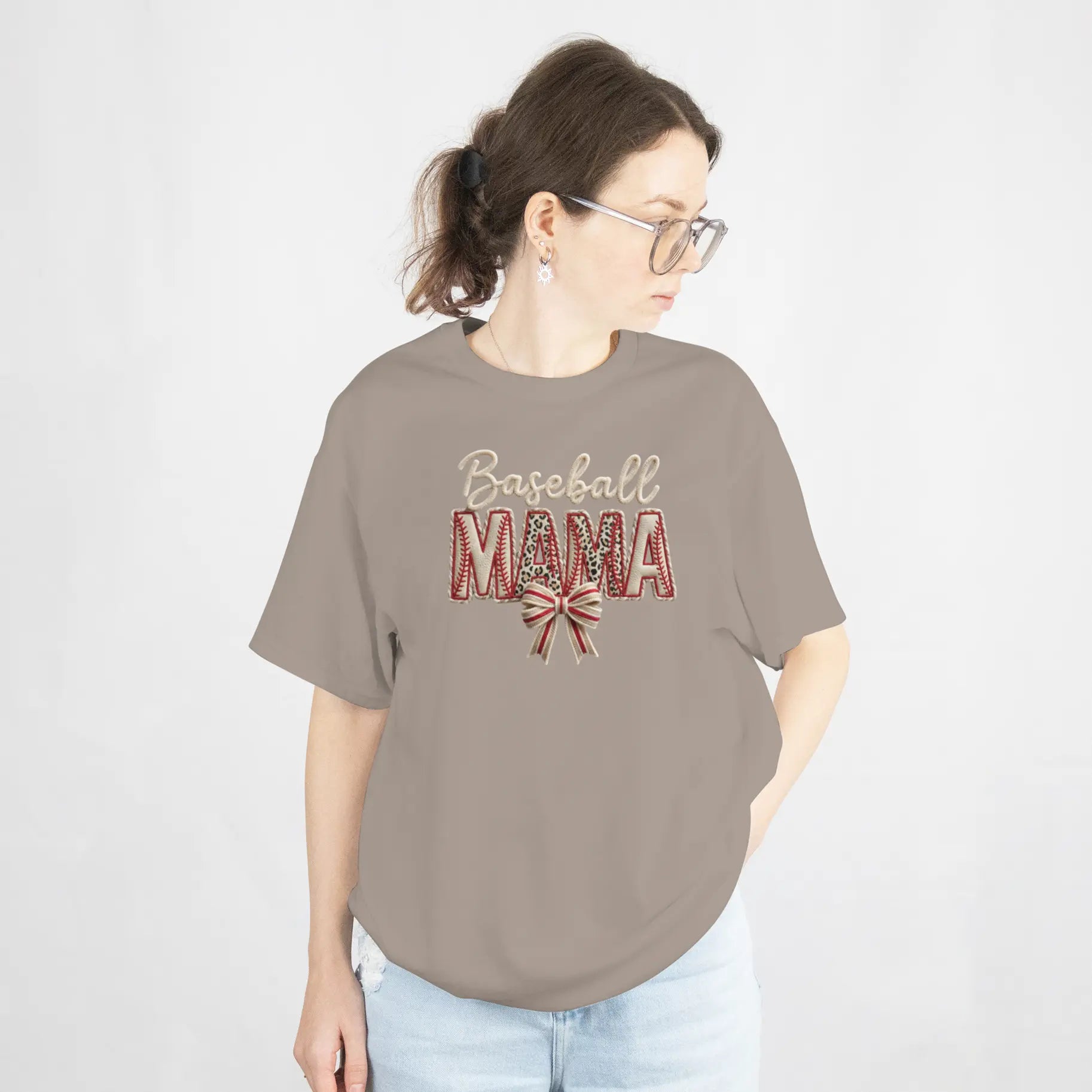 Baseball Mama Girly Baseball Bow Graphic T Shirt DuoCreationZ