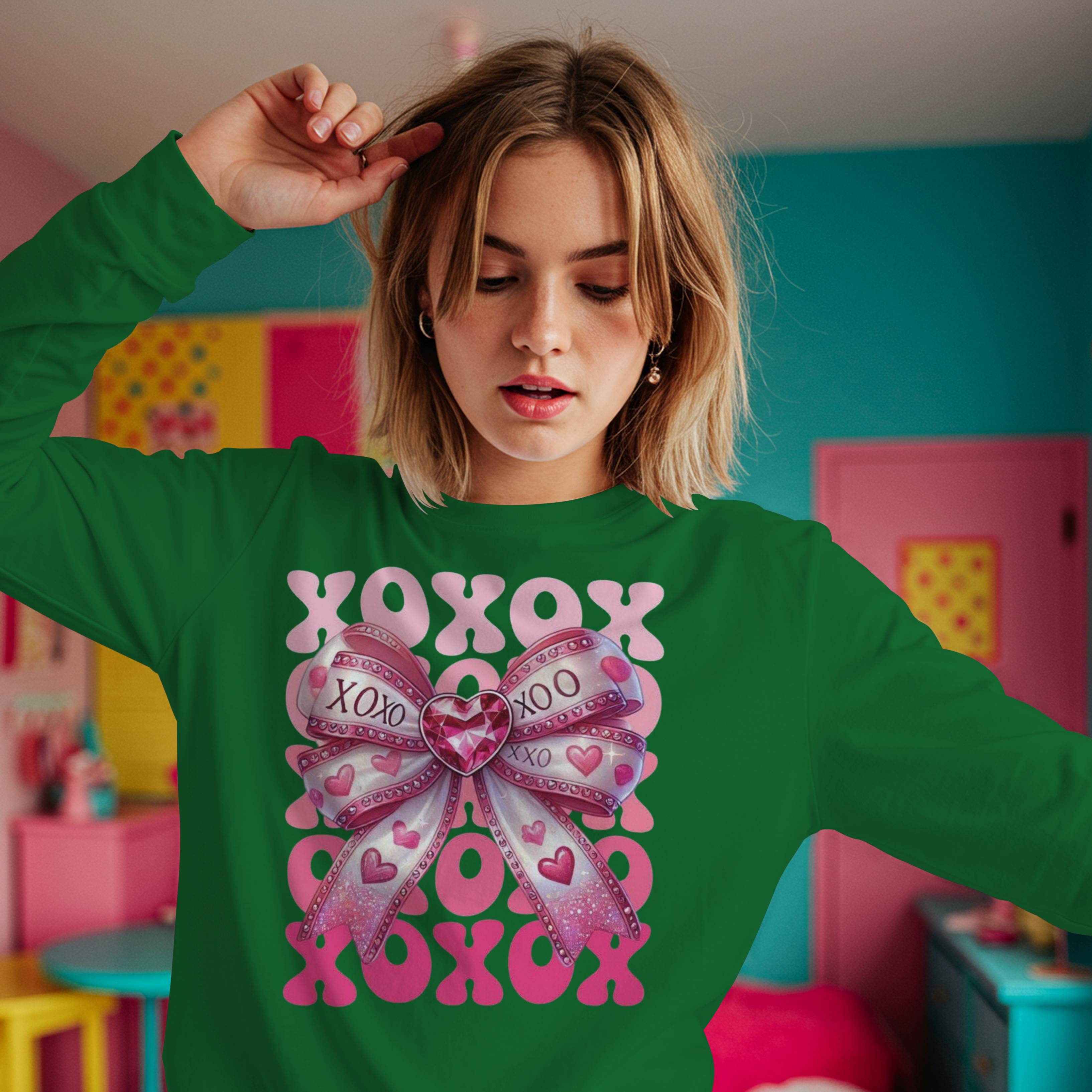 Xoxo Ribbon Shirt, Coquette Heart Sweatshirt