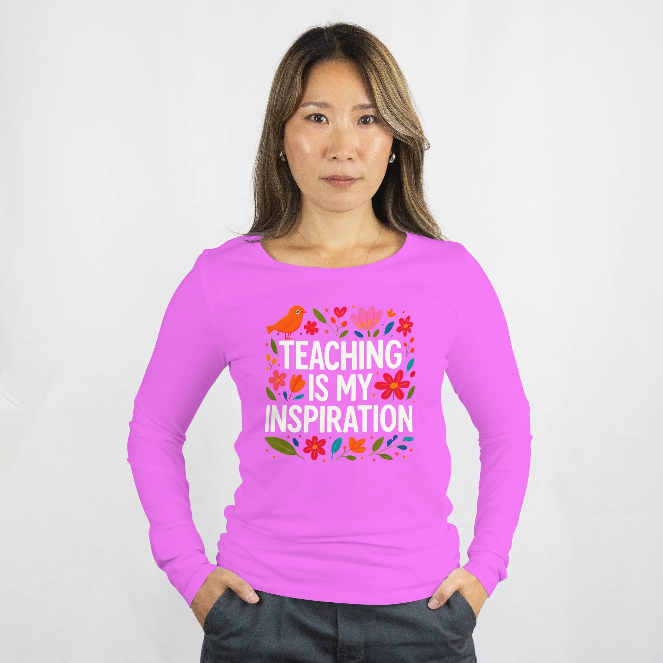 Teaching is My Inspiration Sweatshirt, Floral Design with Bird Duo Creation
