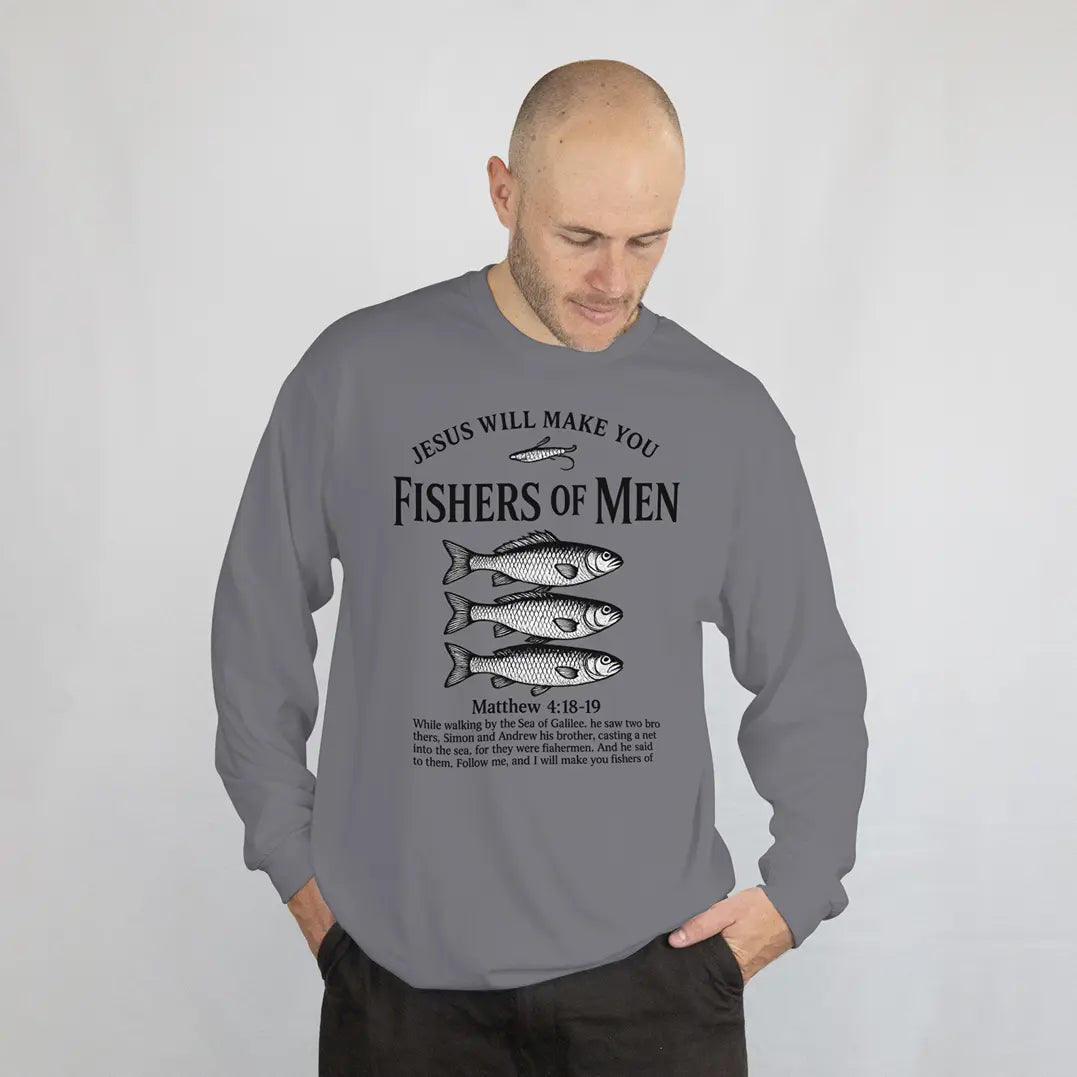 Fishers of Men graphic sweatshirt, Outdoors Shirt, Matthew 4:19, DuoCreationZ