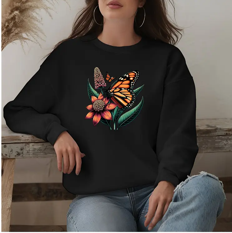 Monarch Butterfly Classic fit Nature Milkweed Print Sweatshirt Duo Creation
