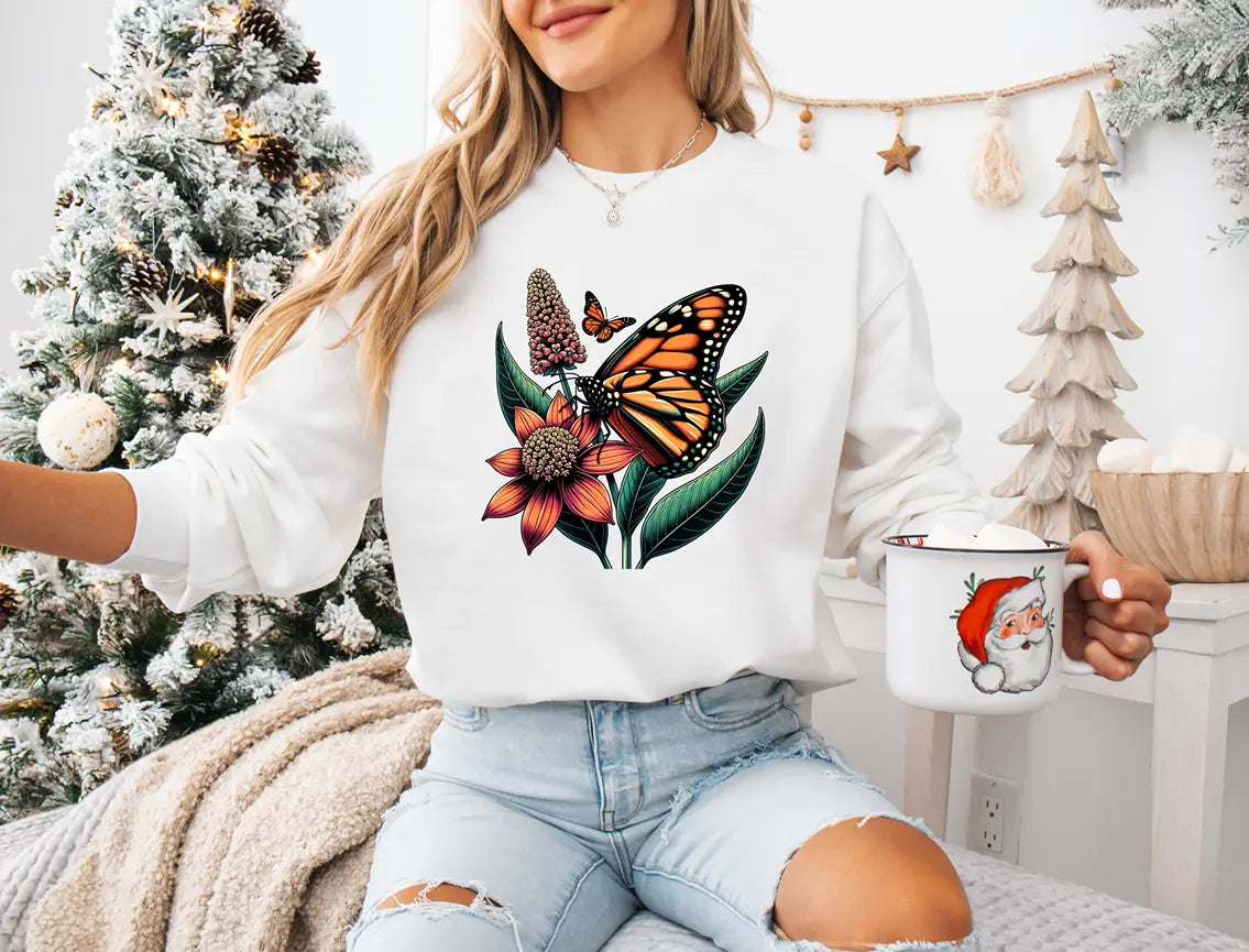 Monarch Butterfly Classic fit Nature Milkweed Print Sweatshirt Duo Creation
