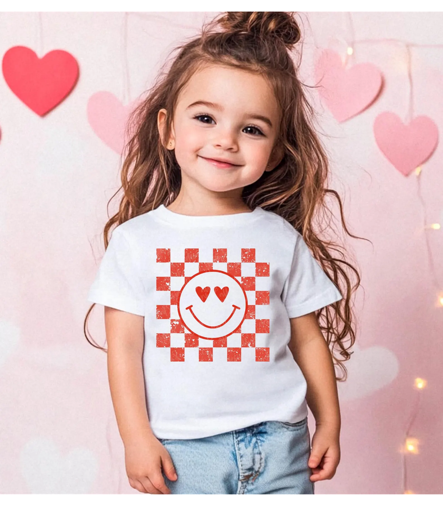 Kids Valentine's Day Shirt, Heart Shirt, Girls Valentine Shirt, Checkered Happy Face Toddler Boy, Retro Smile Shirt, Youth Valentine Gift